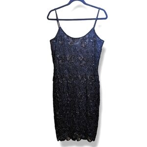 J.R.T Black Midi Bodycon Sequin Beaded Lace Cocktail Dress Vintage 90's- 10